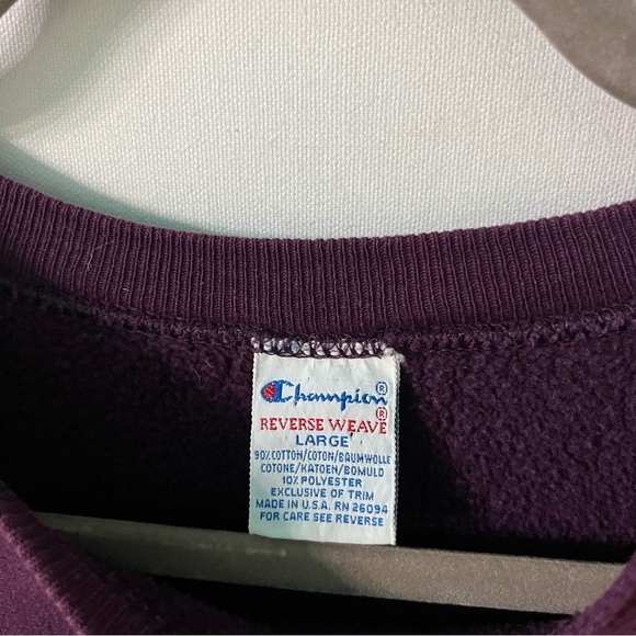 Champion Reverse Weave crewneck sweatshirt Vintage 90s Blank Purple Large USA - Picture 5 of 7